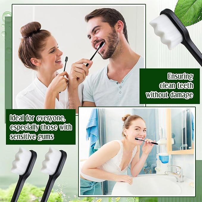 100 Pcs Nano Toothbrush 6.7" Micro Fur Extra Soft Bristle Wavy Head for Adults, Gentle for Sensitive Gums & Recession, Oral Care(Black & White)