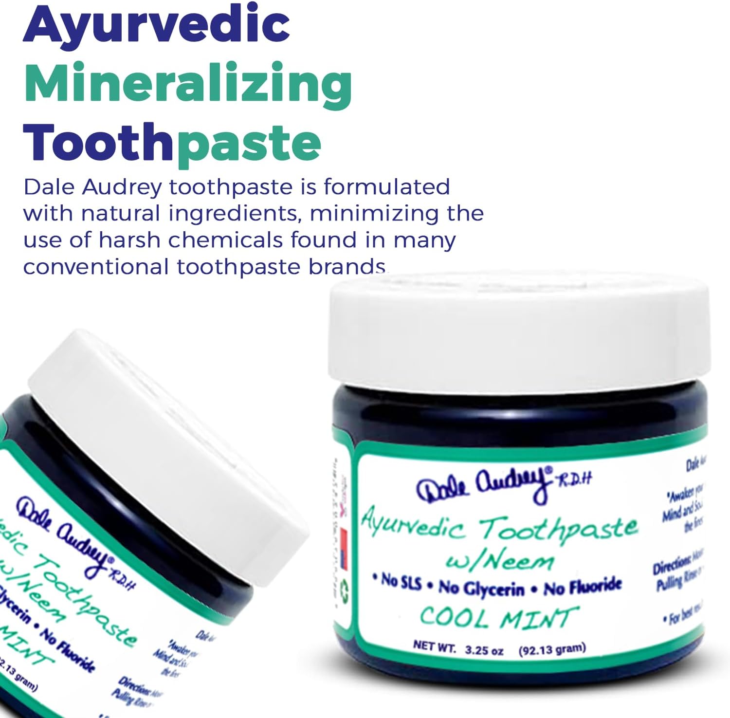 Dale Audrey Ayurvedic Mineralizing Toothpaste for Sensitive Teeth| Organic Refreshing Mint Flavor Teeth Whitening and Fresh Breath | Natural Toothpaste for Gums and Bad Breath(3.25 Oz)