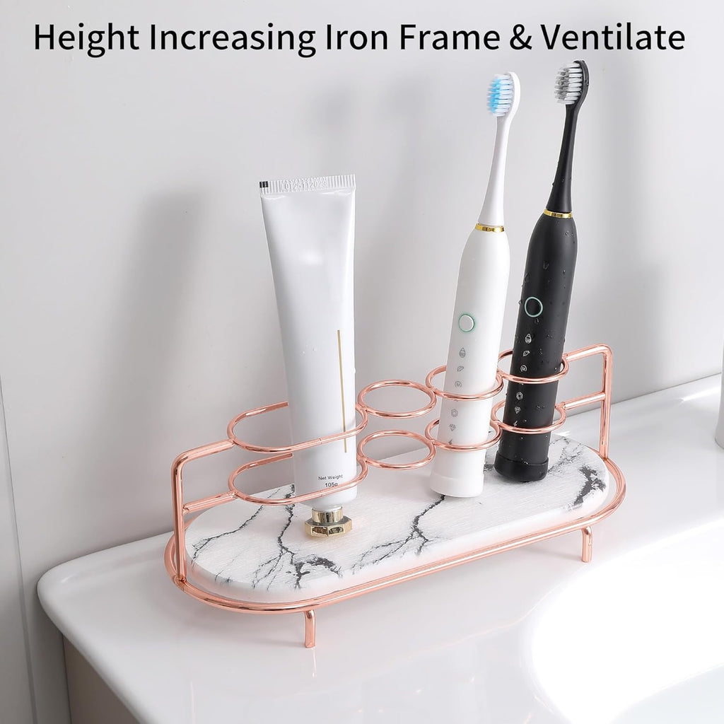 Toothbrush Holders for Bathroom,Metal Toothbrush Organizer with Diatomite Base, Water Absorption Quick Drying Bathroom Organizers and Storage,for Electric Toothbrush,Toothpaste,Razor,Makeup.Golden