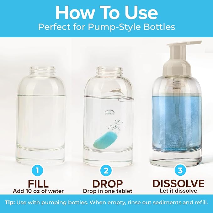 Foaming Hand Soap Refill Tablets - Ocean Scent - Hand Wash Concentrate, Portable and Moisturizing, 10 Pack Travel Refill Tablets