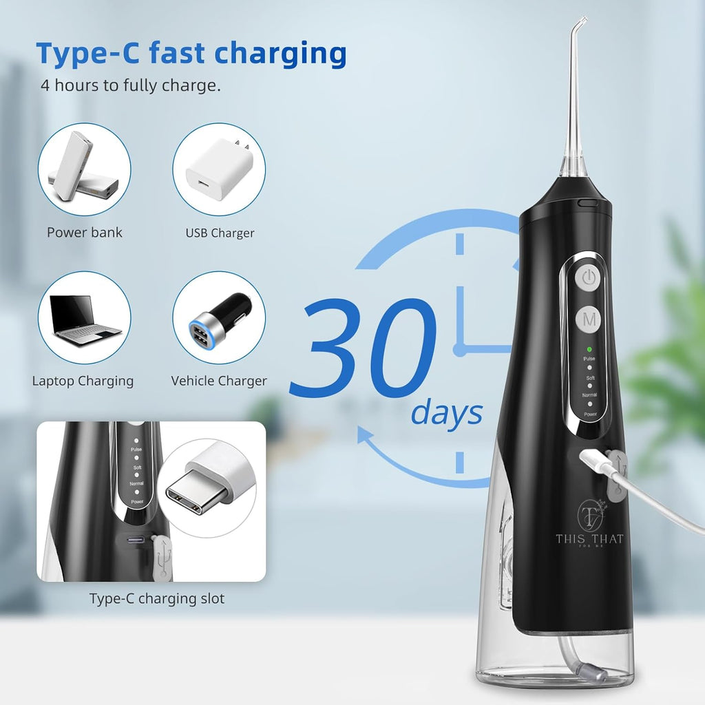 TTFM Electric Dental Water Flosser for Teeth Gums Braces, Dental Portable Oral Flosser, 4 Pressure Modes, 310ml Tank Capacity, Rechargeable IPX7 Waterproof Teeth Cleaner, Home Travel Waterflosser
