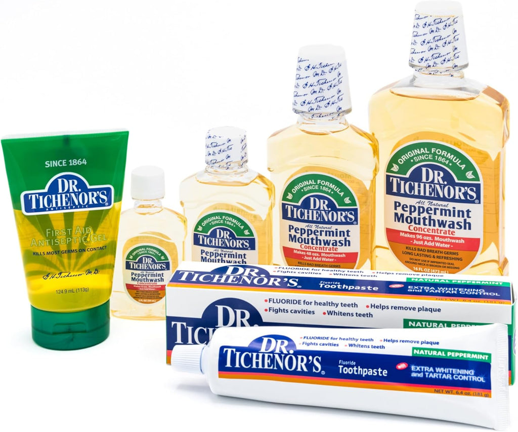 Dr. Tichenor's Peppermint Mouthwash Concentrate - Oral Rinse for Bad Breath and Oral Health with a Minty Punch for Soothing Relief of Minor Sore Throat Irritation - 8 Ounce (Pack of 3)