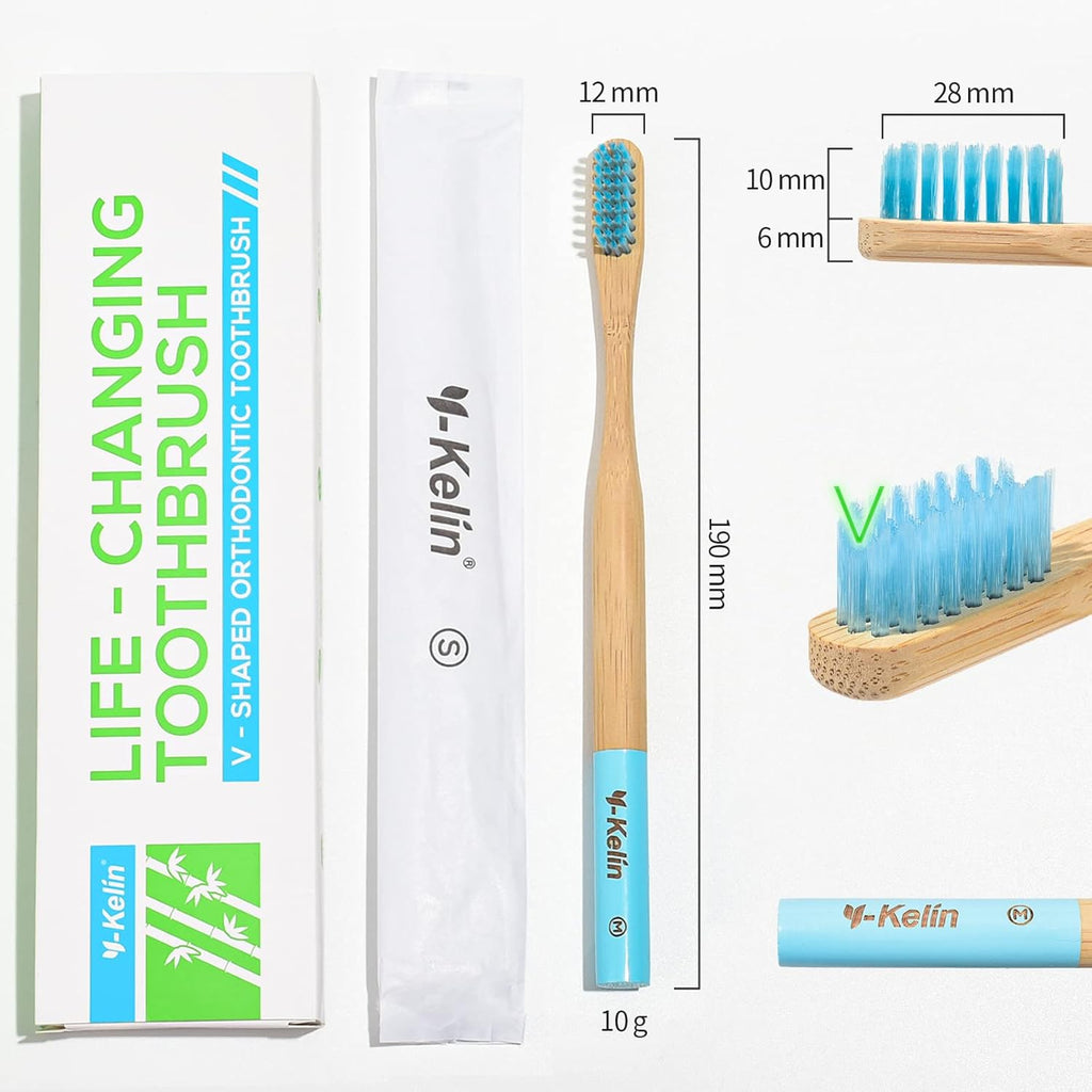 Y-Kelin Bamboo V-Shaped Orthodontic Toothbrush, 3pcs, White