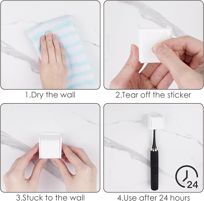 2 PCS Toothbrush Holder Wall Mounted with Cover for Bathroom, Self Adhesive Toothbrush Storage Organizer for Shower, Mini Toothbrush Hanger Rack for Dorm, Cabinet (White)