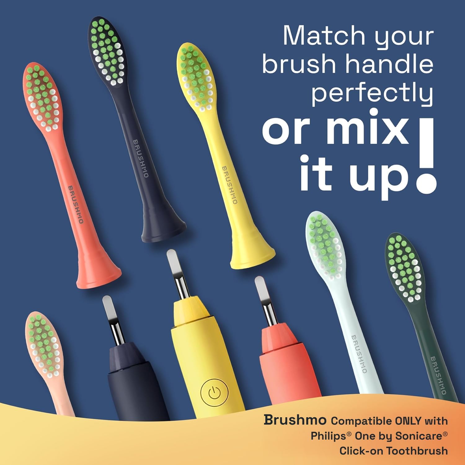 Brushmo Replacement Toothbrush Heads, Compatible with Philips One for Sonicare Electric Toothbrush Handles HY1022, 4 Standard Heads with Tongue Cleaner, Soft DuPont Bristles, BM124m Midnight Navy Blue
