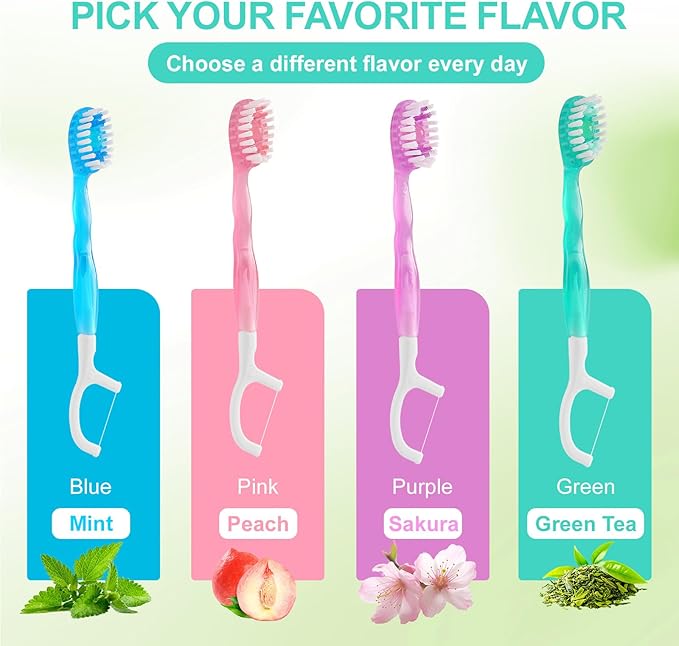 JASUNLEE 30Pack Disposable Toothbrushes with Toothpaste Tongue Scraper Floss Pick 5-in-1 Mini Portable Pre-Pasted Travel Toothbrush On The Go Toothbrush for Kids Adult