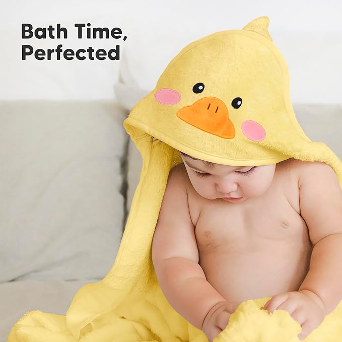 KeaBabies Hooded Baby Towel for Newborn - Viscose Derived from Bamboo Large Baby Bath Towels with Hood for Boys, Girls, Toddler, Extra Absorbent & Soft Newborn Bath Essentials (Duck, Regular)