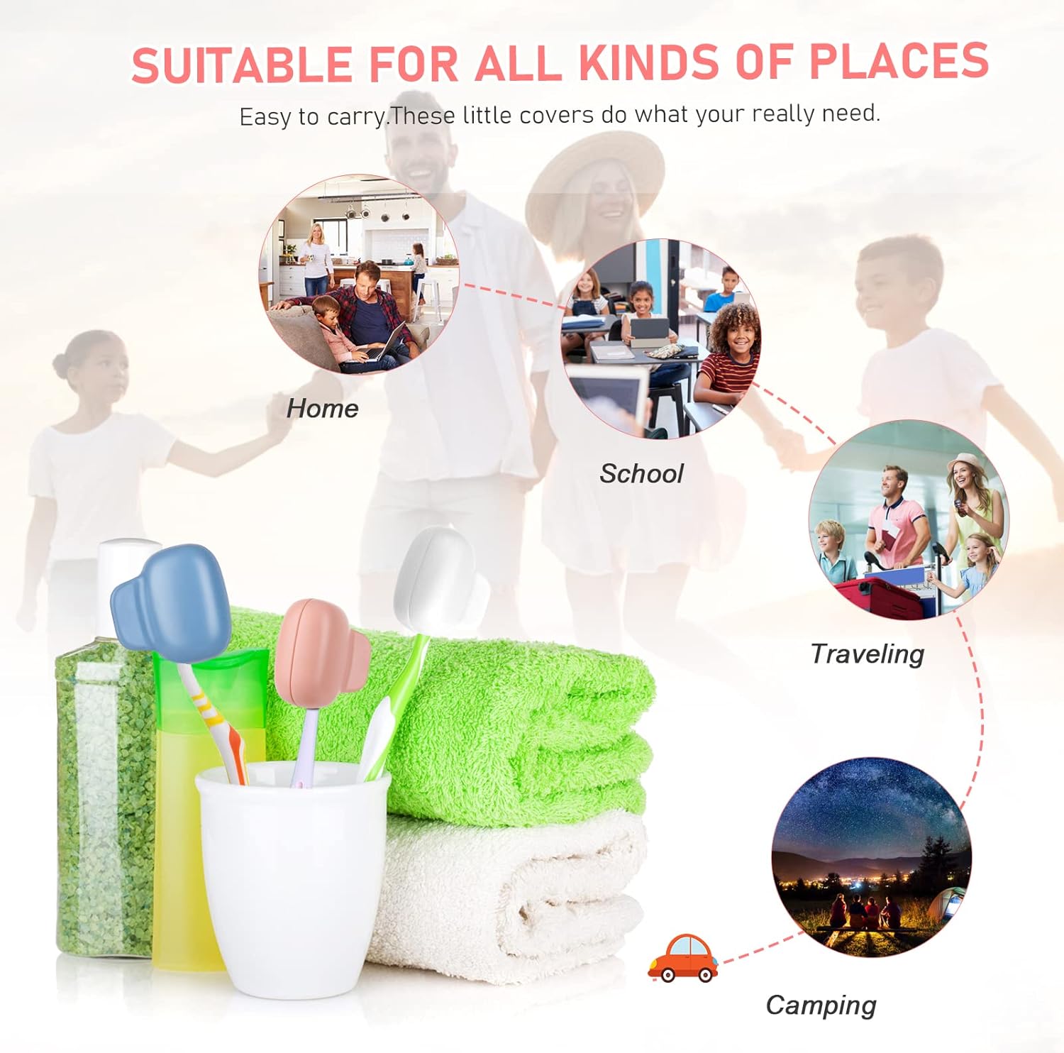 Toothbrush Covers Caps Family Pack:Tooth Brush Coveres Travel Case Protector Plastic Clip for Household Travel, Fits Electronic and Manual Toothbrushes for Adults Kids (4PACK)