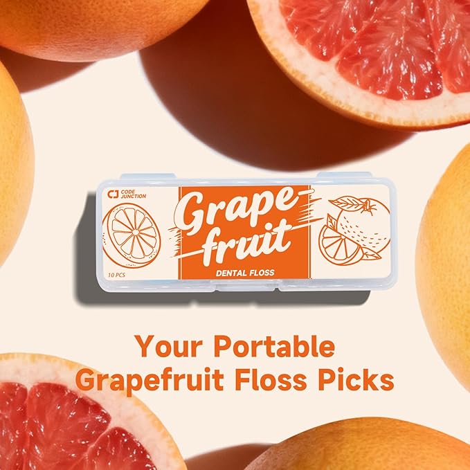 Travel Floss Picks, Grapefruit Flavor, Dental Floss for Adults, 120 Count (3 Boxes of 4 Travel Packs)