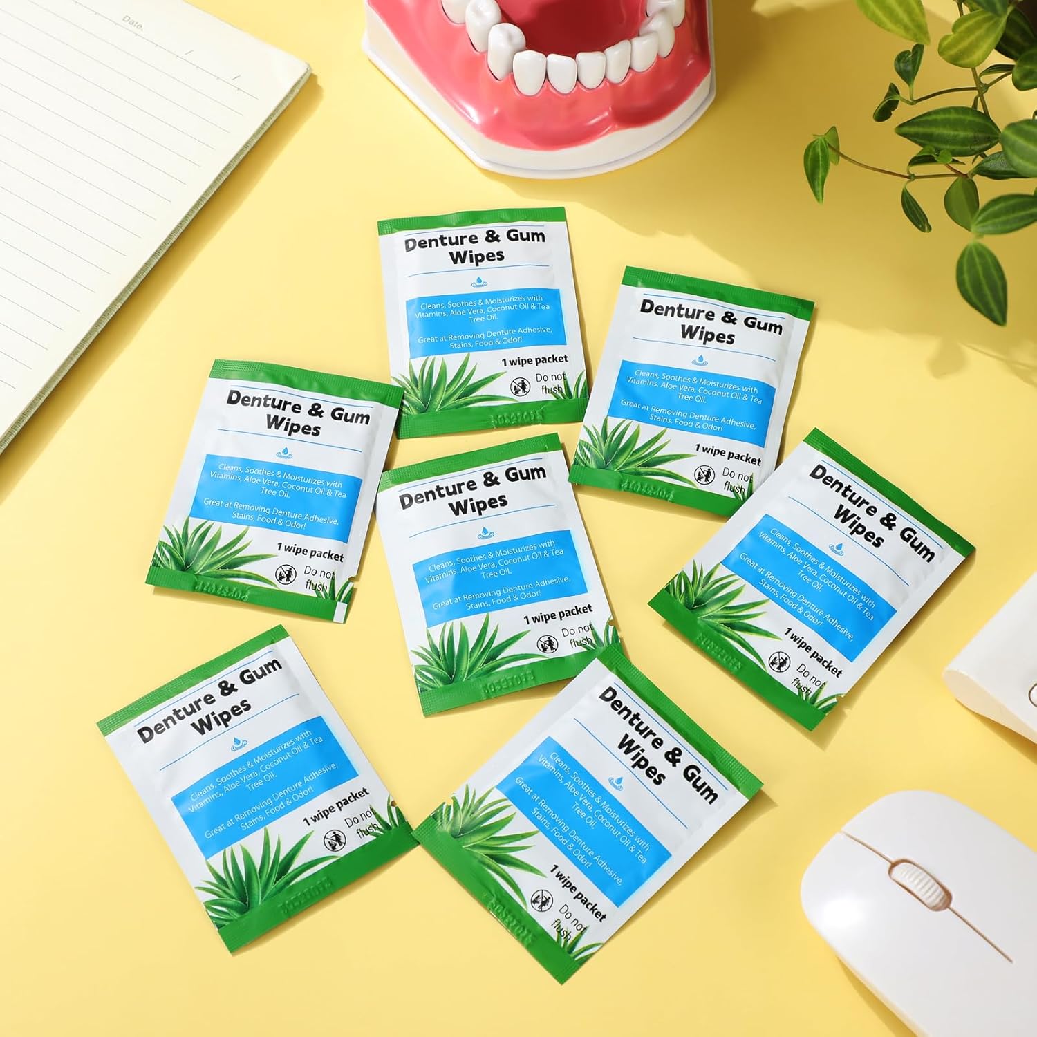 Timgle 200 Pcs Denture Cleaning Wipes Refreshes Gums Deep Cleaning Wipes for Remove Denture Adhesive, Food Debris, Stains and Odor