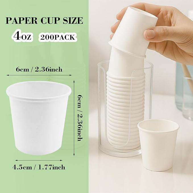 200 Pack Bathroom Cups, White Mouthwash Cups, Disposable Mini Espresso Paper Cups for Bathroom,Travel, Picnic (White, 4, ounces)