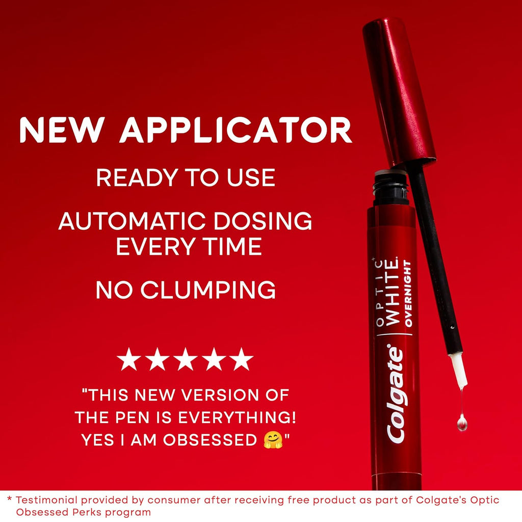 Colgate Optic White Overnight Teeth Whitening Pen, Hydrogen Peroxide Teeth Whitening Pen, Visibly Whiter Teeth in Just 1 Week When Used as Directed, 21 Whitening Treatments, 0.08 fl oz