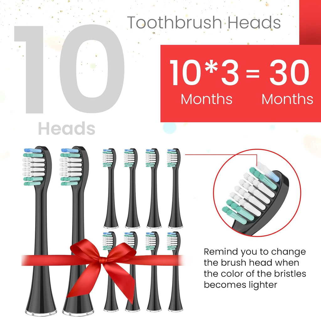 Replacement Toothbrush Heads Compatible with AquaSonic Black Series, Vibe Series, Black Series Pro,and for Duo Series Pro Electric Toothbrush Black, Pack of 10