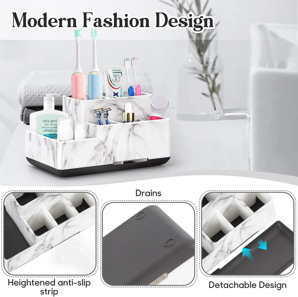 Toothbrush Holder,Bathroom Organizer Countertop, 5 Compartments Multifunctional Storage for Cosmetic, Makeup, Office Stationery Pencil,Toothpaste, Toothbrush,Ideal Gift for Home, Office