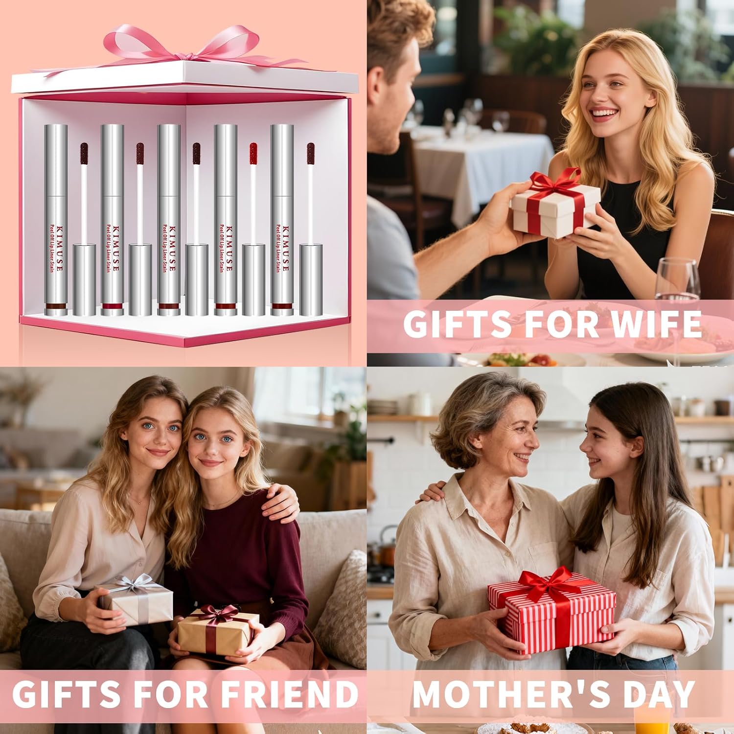 KIMUSE 5Pcs Peel Off Lip Stain, Long Lasting Lip Liner Stain, Waterproof, Transfer-Proof, Smudge-Proof, Highly Pigmented Lip Stain Peel Off Set for All Day Color Hold