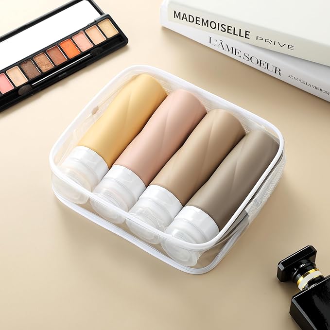 Gemice Travel Bottles for Toiletries, 3oz Tsa Approved Travel Size Containers BPA Free Leak Proof Travel Tubes Refillable Liquid Travel Accessories with Clear Toiletry Bag (4 Pack)