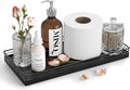 Oak Bathroom Toilet Tank Tray, 13" Wood Toilet Paper Storage Basket Back of Toilet Basket Organizer, Vanity Tray for Perfume Makeup Candle Kitchen Counter Coffee Table Black Tray Decor