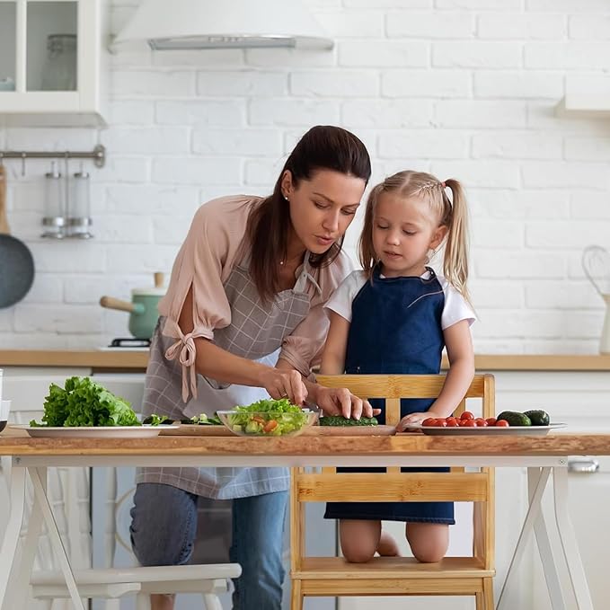 COSYLAND Kids Kitchen Step Stool，Toddler Standing Tower with CPC Certification, Removable Anti-Drop Railing Safety Rail Unique Patented Design Anti-tip Structure More Stable, 1.5-3 yrs Natural Bamboo