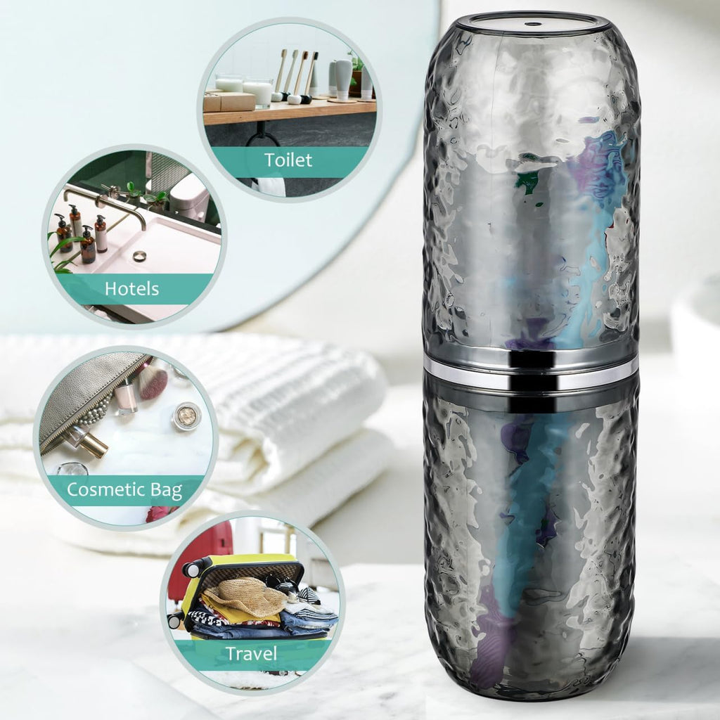2PCS Travel Toothbrush Case with Cover, Portable Toothbrush Holder Cup Storage Container Dustproof Toothbrush Case for Bathroom Trip School Camping (Clear & Grey)