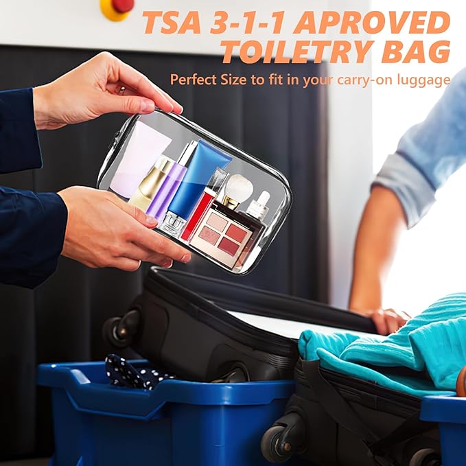 AURUZA Clear Makeup Bag,Portable Travel Toiletry Bags with Zipper, TSA Approved Clear Organizer Bags, PVC Cosmetic Pouch for Airport Airline Compliant