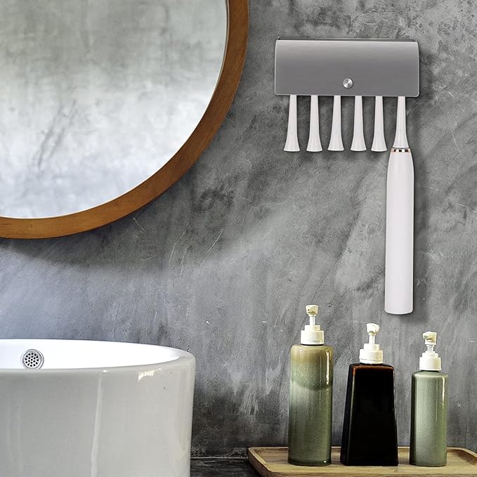 6-Slot Stainless Steel Toothbrush Holder with Cover - Wall Mounted, Dustproof, Self-Adhesive, Rustproof Bathroom Organizer for Toothbrush Storage (Silver)