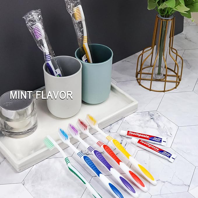 100 Pack Disposable Toothbrushes with Toothpaste Individually Wrapped, 10g Travel Toothpaste Single Use Manual Toothbrush Kit for Adults Guests Travel Hotel Nursing (100 pcs,5 Colors)