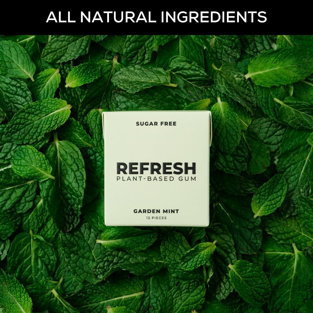 Refresh Gum, Xylitol, Natural, Sugar Free, Chewing Gum, Plastic Free, Natural Flavors & Organic Ingredients, Non GMO, Gluten Free, Vegan, 12 Count (Pack of 5), Garden Mint
