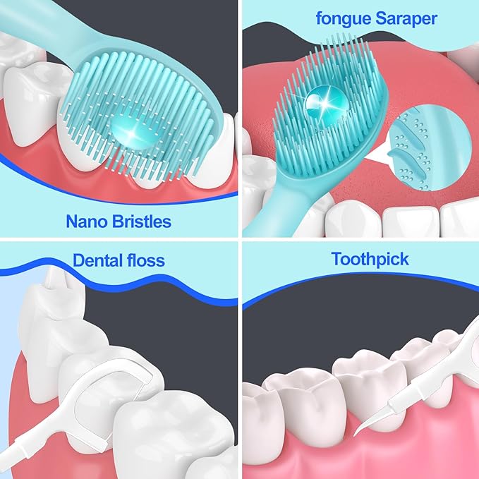 28 Packs Mini Brushes-Disposable Toothbrushes with Toothpaste Tongue Scraper Floss Pick Travel Toothbrush Individually Wrapped Sof for Work or Travel (Lemon)