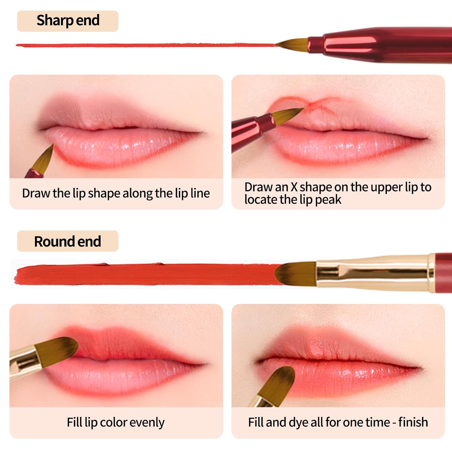 Unaone [2 Pack] Lip Brush for Lipstick, Retractable Lip Brushes, Dual-ended Makeup Brush for Lipstick Lip Gloss, Include Lid