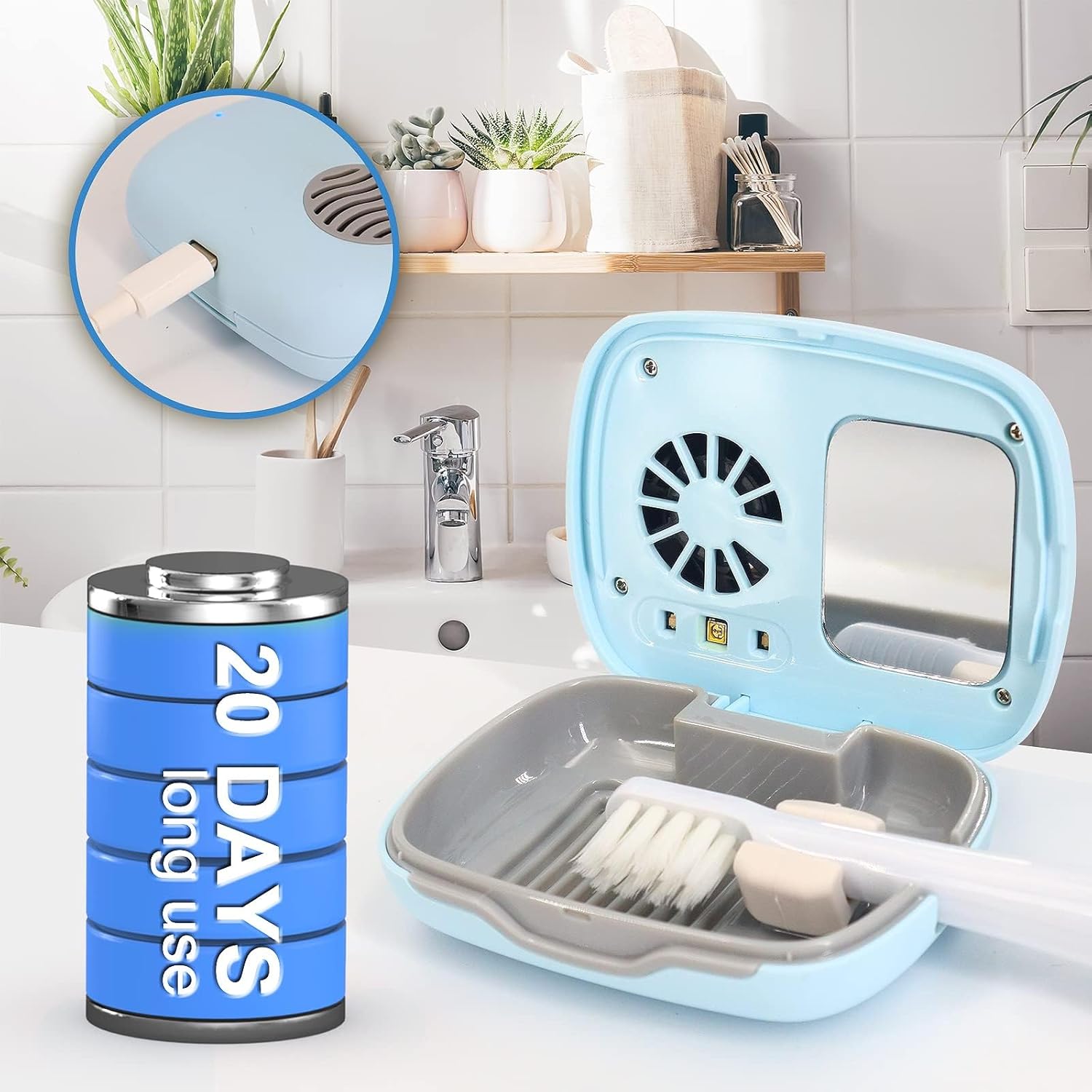 Toothbrush Travel Cover, Toothbrush Travel Case With Air Drying Function, Rechargeable Portable Toothbrush Travel Container with Holder for Household and Travell Blue