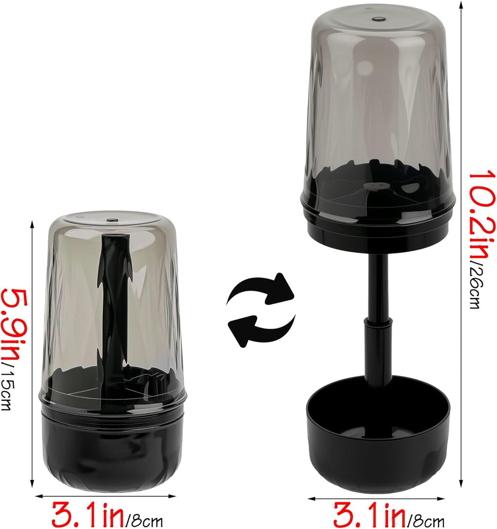 Toothbrush Holder Stand with Cup/Cover, Adjustable Height Toothbrush Organizer with 3 Slots, Portable for Bathroom, Travel, Camping (Black)