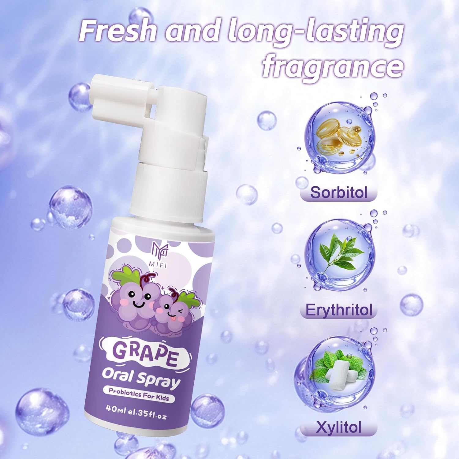 Kids Oral Spray, Toddler Toothpaste Helper for Daily Oral Care and Fresh Breath,Fruit-Flavored, Probiotic Oral Spray for Child (1Pack, Grape)