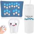 Skylety 3 Pcs Dental Hygiene Month Gifts Dental Assistant Hygienist Appreciation Gift 16oz Tumbler with Lid Cute Teeth Makeup Bag Stress Toy Employee Thank You Dentist Coworker Nurse Student(White)