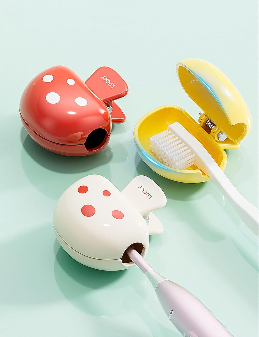INUSO® 2025 New Tooth Brush Cover Cap (3 Pack) – Electric Toothbrush Cover with Strong Spring Clip, BPA-Free ABS Mushroom Design, Durable & Cute Travel Protector