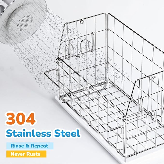 Umimile 304 Stainless Steel Bath Toy Organizer - 8.6L Rustproof Baby Bathtub Toy Storage with Quick-Dry Drain Holes, Mold Resistant Design for Toys/Shampoo, 3-Way Mount (Wall, Hanging, Stand)