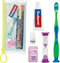 Practicon Child Deluxe Dental Care Kit, Travel Size Bundle w/Toothbrush, Crest Toothpaste, Floss, Lip Balm and Sand Timer, TSA Friendly Kids Oral Care Kit