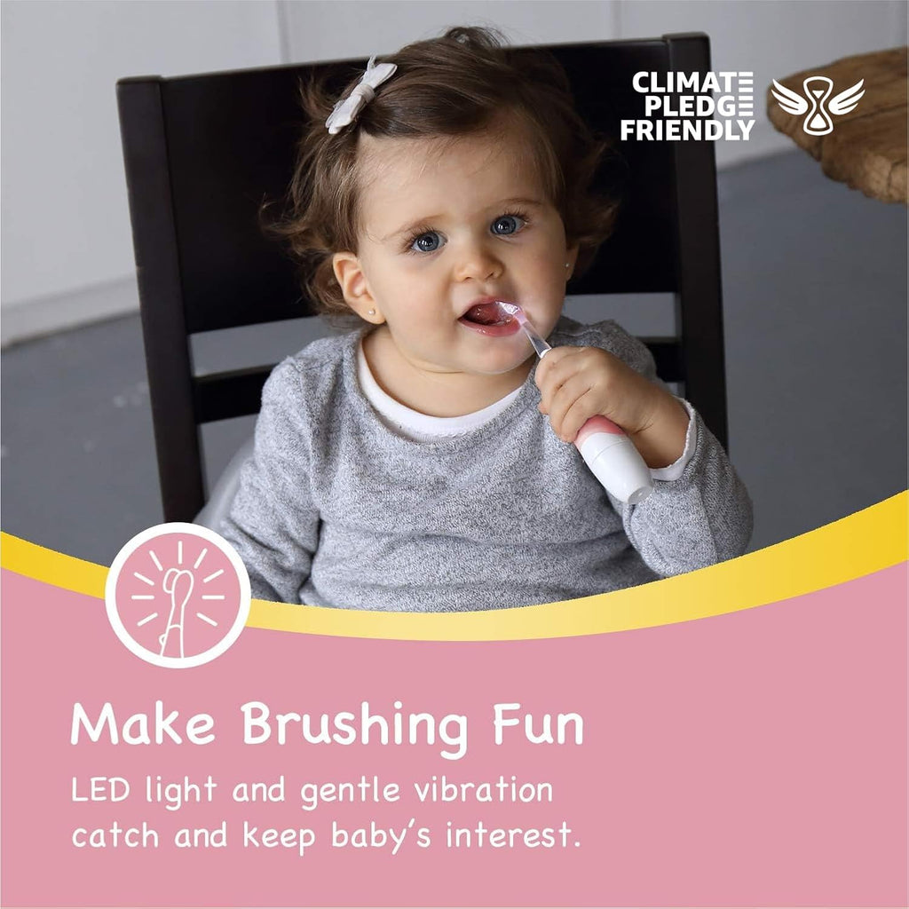 Papablic BabyHandy 2-Stage Sonic Electric Toothbrush for Babies and Toddlers Ages 0-3 Years, Pink