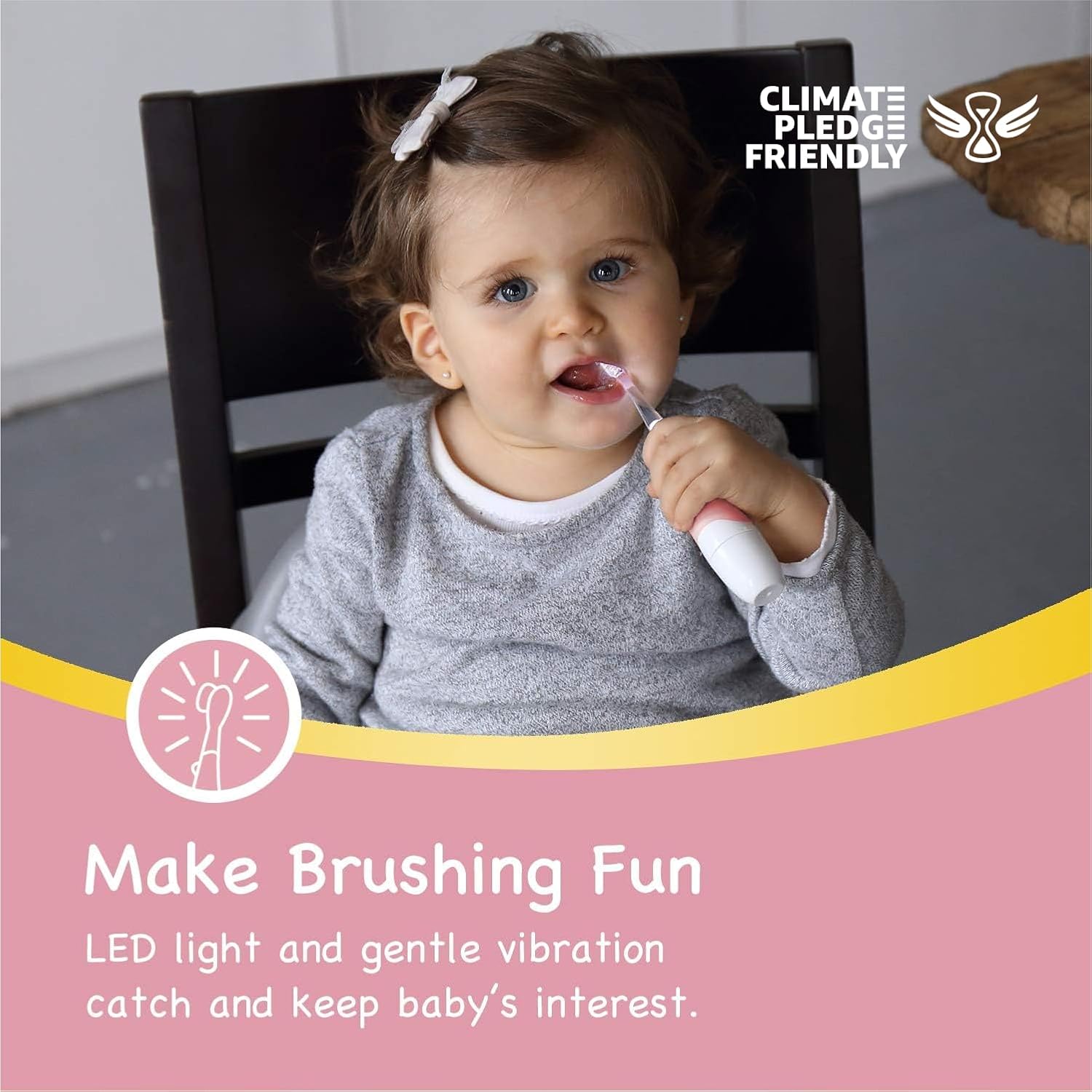 Papablic BabyHandy 2-Stage Sonic Electric Toothbrush for Babies and Toddlers Ages 0-3 Years, Pink