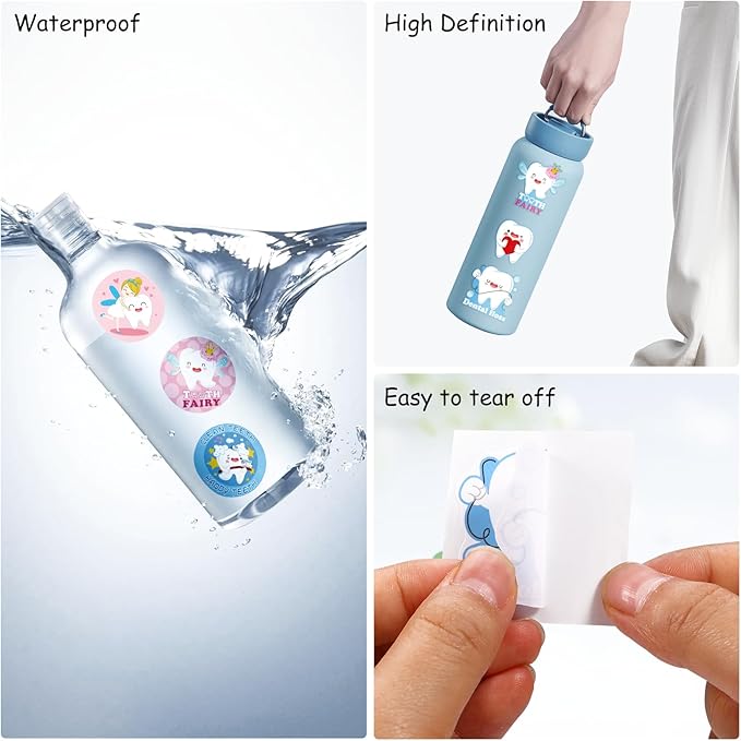 1000 PCS Tooth Shaped Roll Stickers,Tooth Shaped Dental Stickers Laptop,Water Bottle, Envelopes, Party Decorations Supplies Decor DIY Sticker Labels (style1)