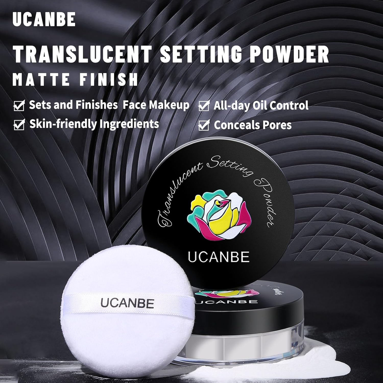 UCANBEMAKUP Long Lasting Makeup Setting Spray Kit- 6.76 Fl oz Hydrating Matte Finish Mist Lightweight Face Make up Fixer +Translucent Loose Setting Powder+2PC Sponge Puff Set