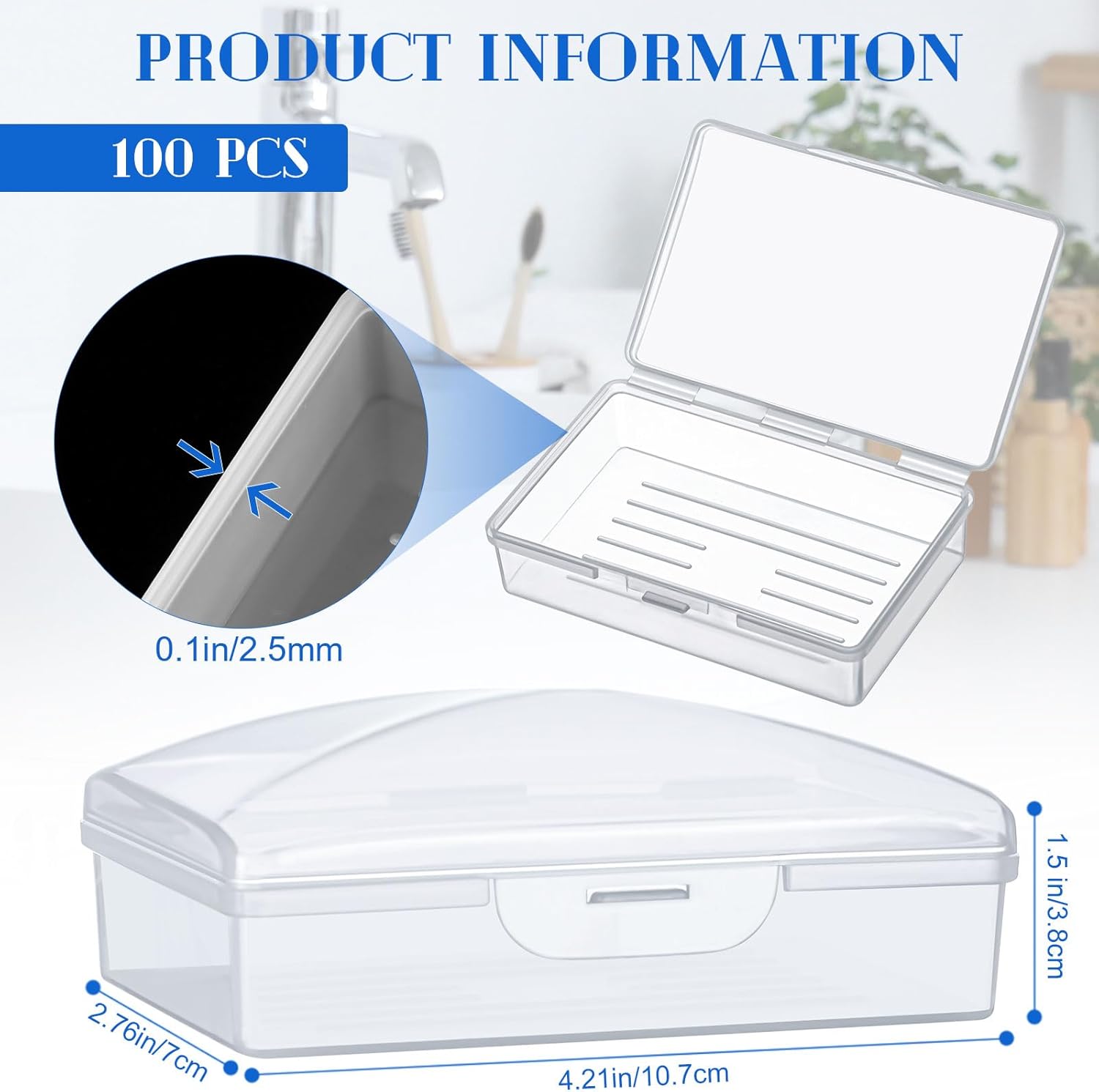 100 Pcs Travel Soap Container Portable Plastic Soap Boxes Bulk with Lid Homeless Donations Bulk Gym Shower Tour Groups Hotel Outdoor Camping (White)