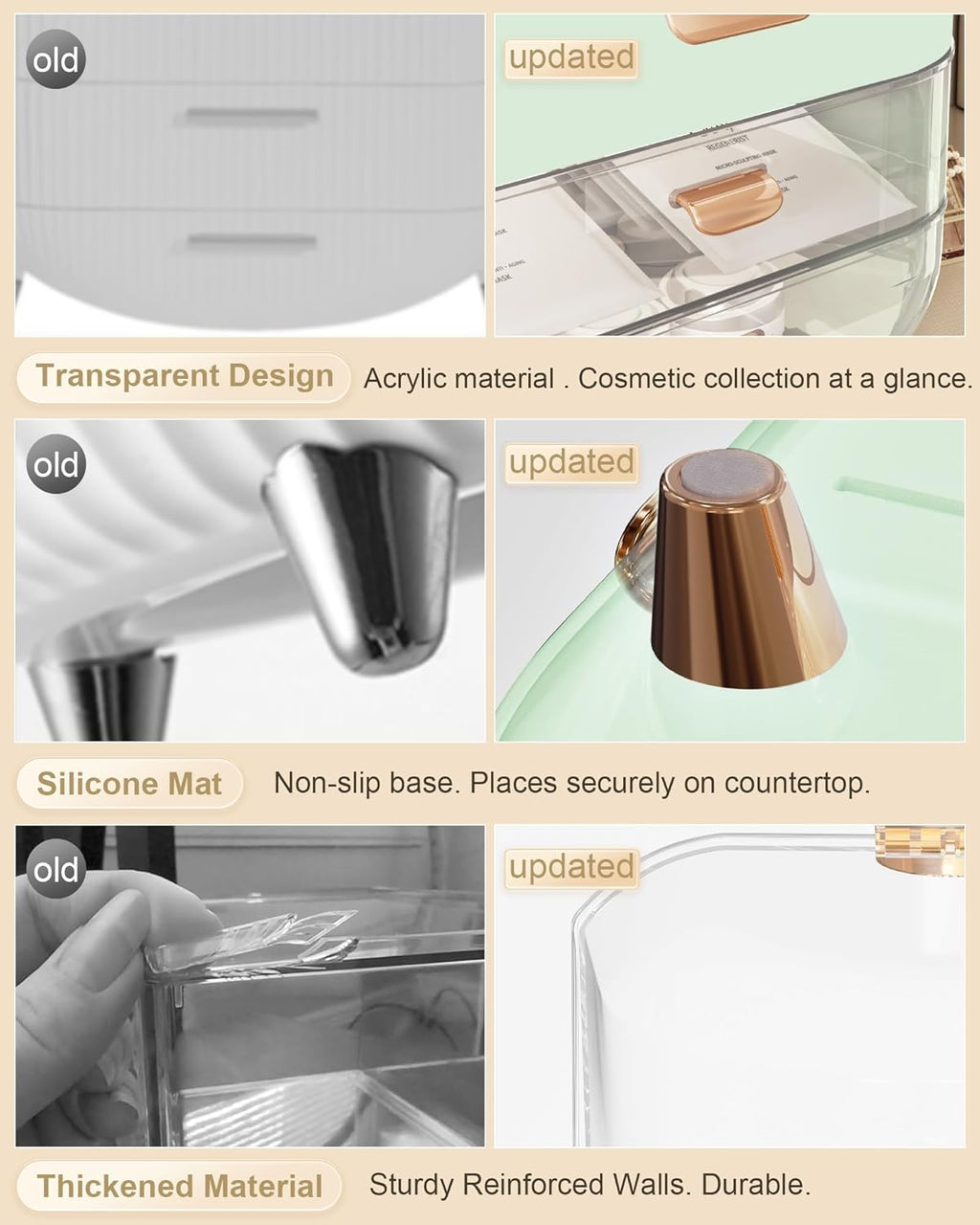 Makeup Organizer with Lipstick Holder, Skincare Organizers Storage Box Cosmetic Display Cases, Teen Girl Gifts Make up Organizers for Vanity, Dresser, Countertop, Bathroom(Green)