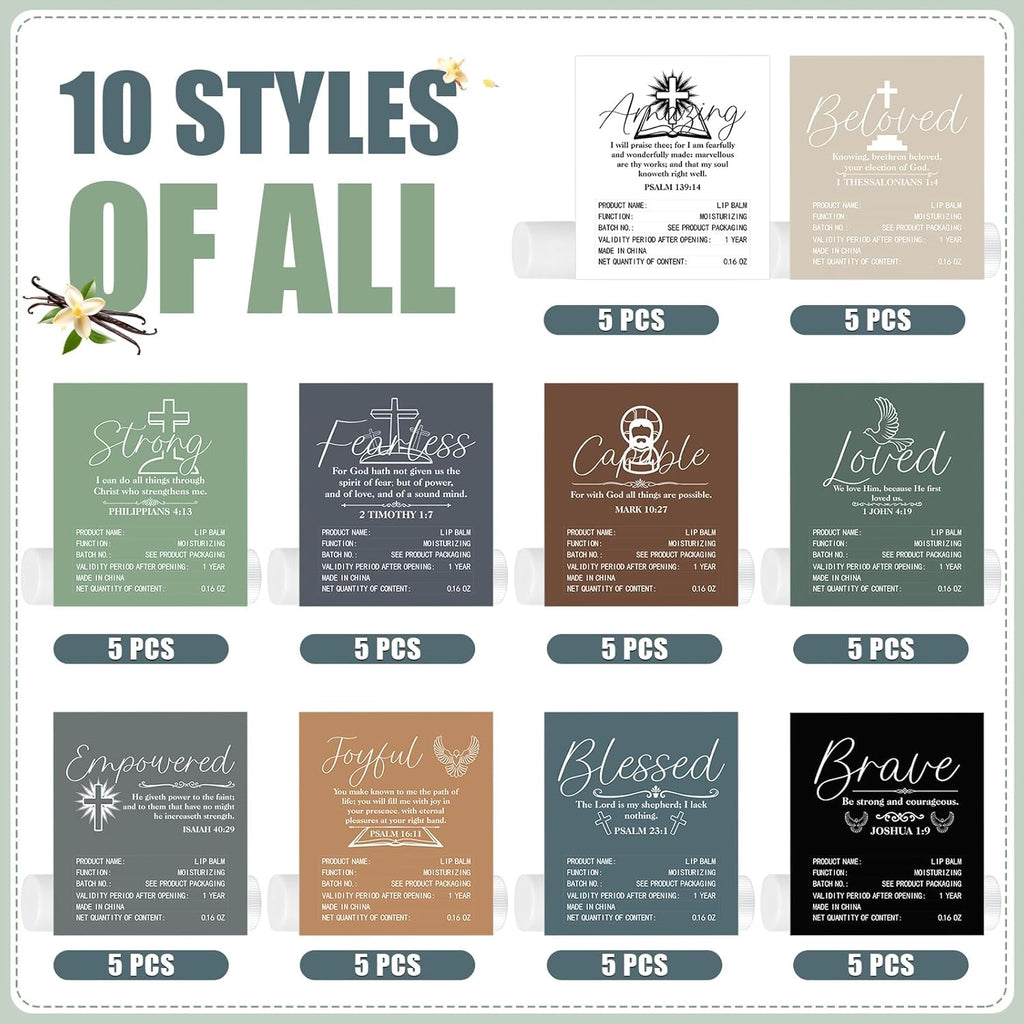 50 Pack Christmas Christian Religious Gifts Bulk Lip Balms for Women Men Church Party Favors Bible Verse Lip Balm with Scripture Gifts for Staff Coworkers Employee Christmas Stocking Stuffers