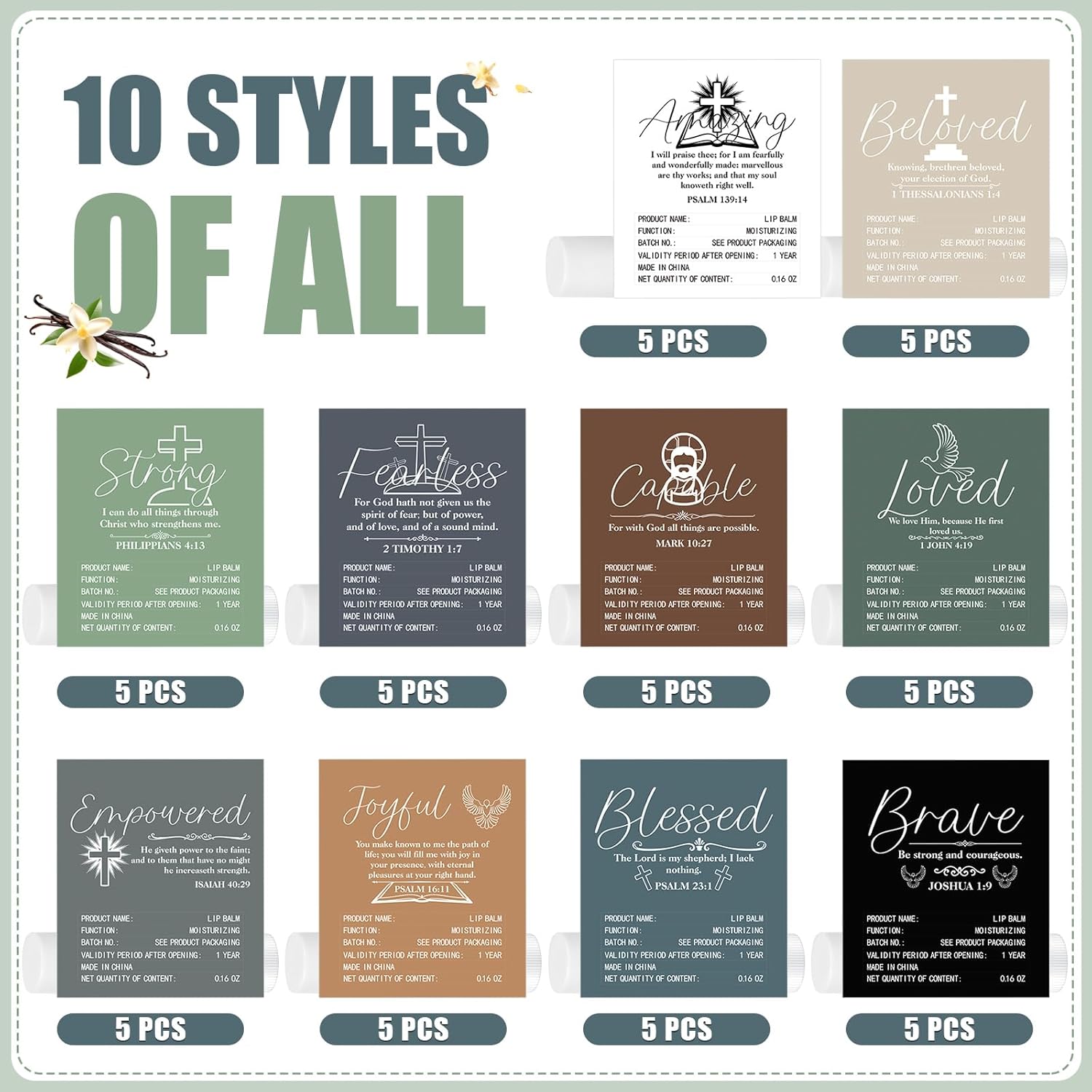 50 Pack Christmas Christian Religious Gifts Bulk Lip Balms for Women Men Church Party Favors Bible Verse Lip Balm with Scripture Gifts for Staff Coworkers Employee Christmas Stocking Stuffers