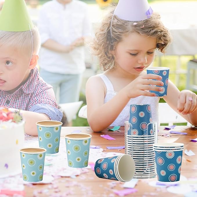 SIUQ 300 Pack 5 oz Paper Cups, Disposable Bathroom Cups, Small Mouthwash Cups, Hot/Cold Beverage Drinking Mini Cup for Party, Picnic, BBQ, Travel (Daisy)