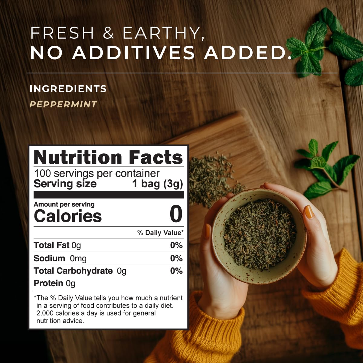 Gya Tea Co Peppermint Herbal Tea Bags (100 Bags) - Caffeine Free with a Tangy Flavor for All Day Comfort, Calming, Relaxing & Nourishing - Fruit & Herbal Blends