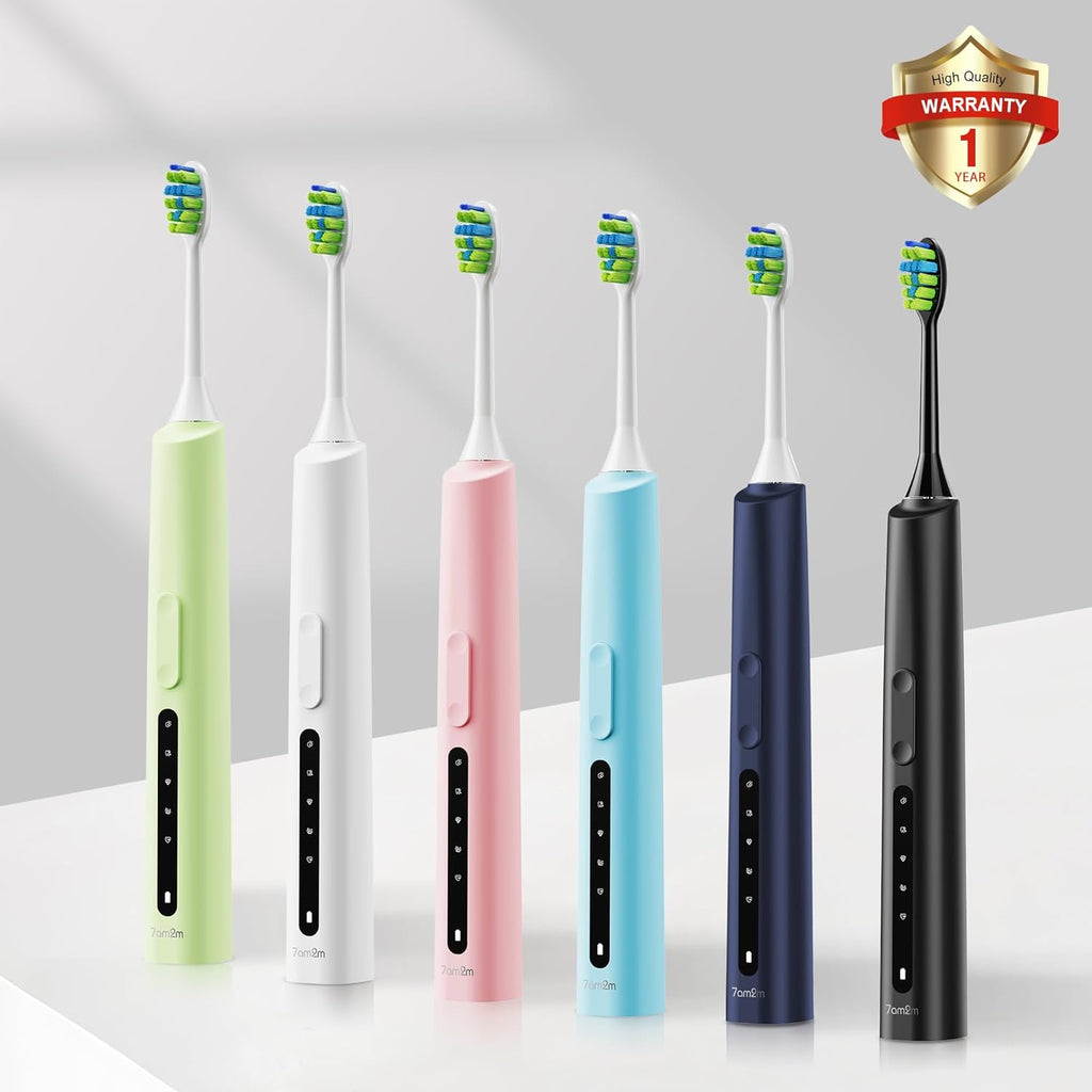 7AM2M Sonic Electric Toothbrush for Adults and Kids, 40000VPM Power Toothbrushes, USB-C Rechargeable with 4 Brush Heads, 5 Modes, 2 Minutes Built in Smart Timer, One Charge for 60 Days (Green)