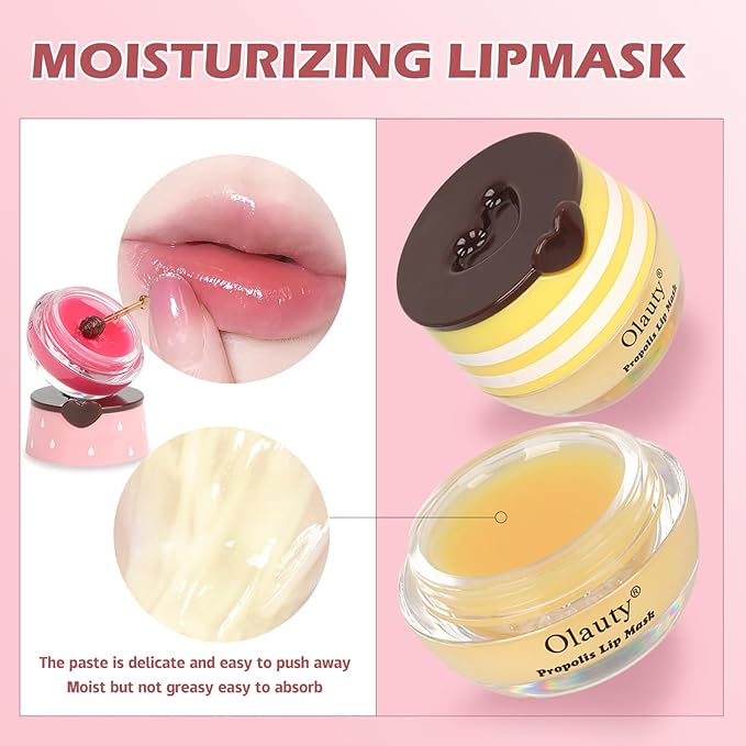 4 PCS Bee Lip Balm Lip Mask Honey Pot,Strawberry&Honey&Watermelon&Apple Lime Lip Sleeping Mask,Hydrating Prevention Dry Lip Care,Moisturizing Lip Mask Overnight Reduces Lip Lines