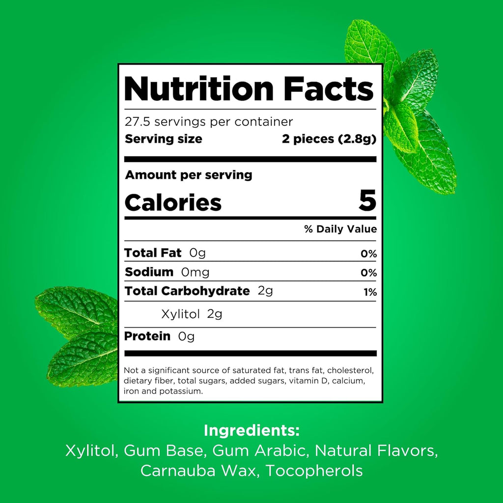 PUR Gum | Aspartame Free Chewing Gum | 100% Xylitol | Natural Spearmint Flavored Gum, 55 Pieces (Pack of 1)