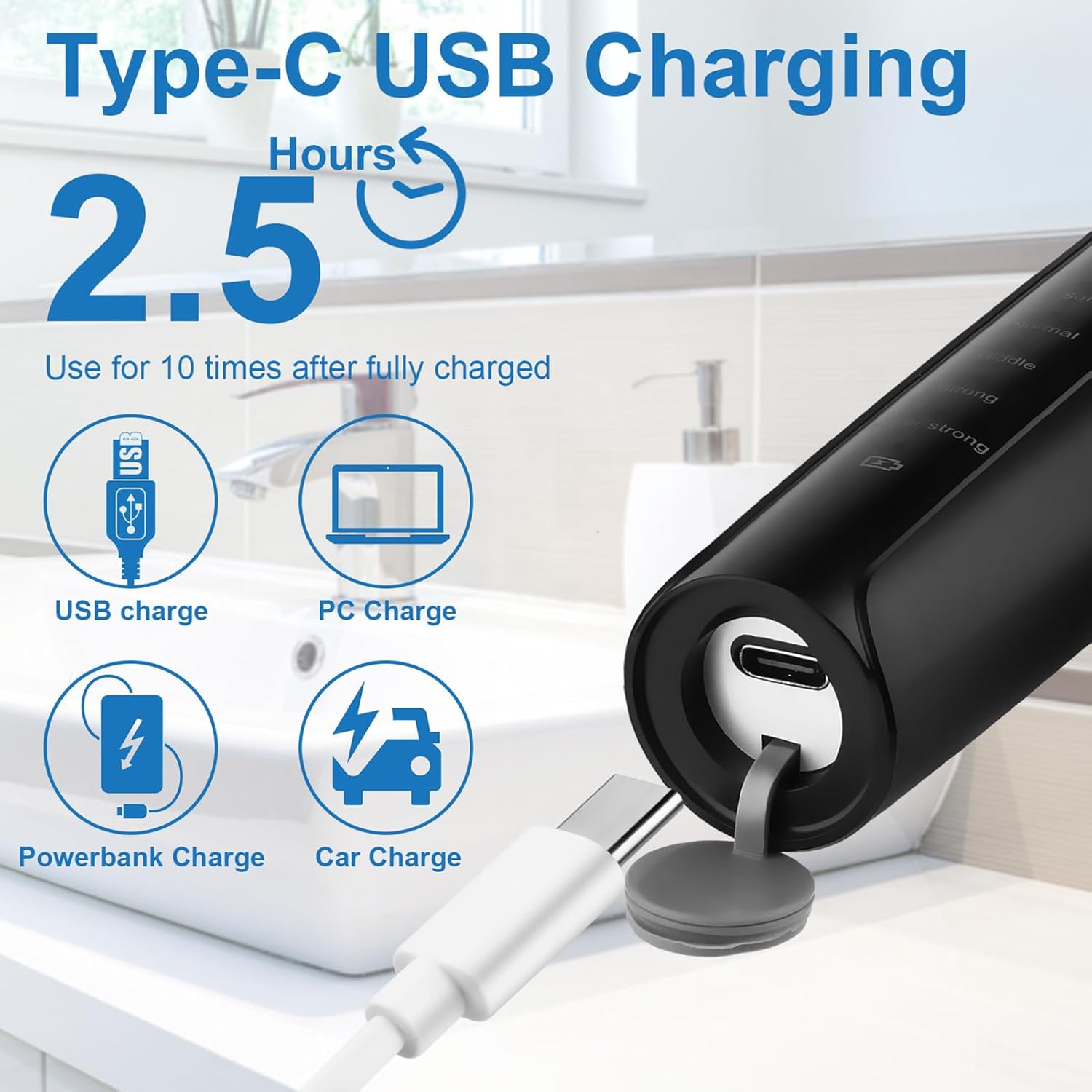 Tooth Polisher - SIQUER Plaque Remover for Teeth Whitening Dental Tools Electric Tartar Polishing Teeth Cleaning Kit with LED Light 5 Speed Modes with 5 Replacement Brush Heads (Black)